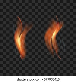 double transparent torch flame with sparks and smoke on transparent