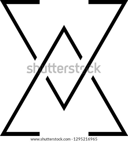 Double Triangle Logo. Upside Down Icon. Overlapping Vector. Line. Black.