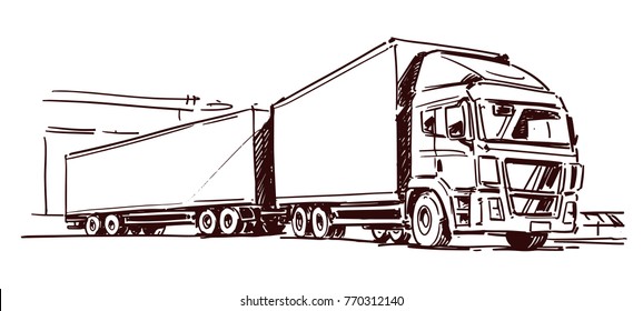 Double truck at warehouse. Hand drawn sketch