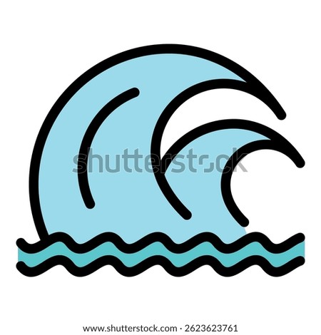 Double tsunami wave icon. Outline double tsunami wave vector icon color flat isolated
