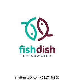 Double Twin Fish with Circular Yin Yang Rotation style for Fishing Company or Fresh Water Seafood Restaurant Cuisine logo design