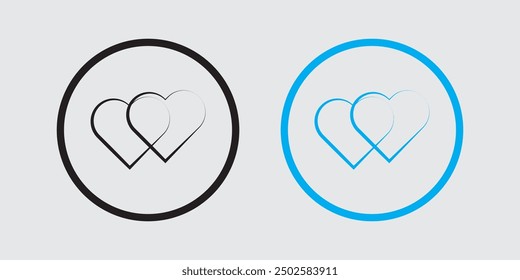 Doble y dos iconos favoritos del corazón.  Forma del icono del corazón en un fondo blanco. Ilustración vectorial.