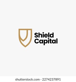 Double Two Gold Golden Shield Protector Security Outline Logo Vector Icon Illustration