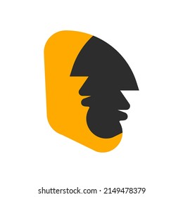 Doppeltes männliches Profil, Empathie-Symbol. Coaching-Logo, Beziehungen, Kommunikationssymbol. Vektorgrafik