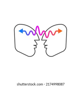 Double of two male profiles, empathy symbol. Coaching logo, relationships, communication icon. Vector illustration