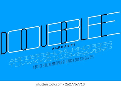 Double. Two thin style fonts, alphabet letters and numbers vector illustration