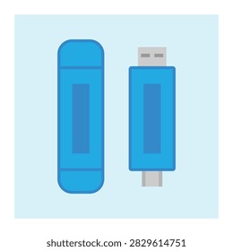 Double type USB stick in blue color. USB flash drive isolated on white background. Simple flat color vector illustration EPS 10.