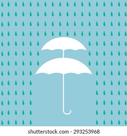 double umbrella and rain drops vector