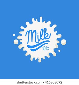 Double Underline Milk Product Logo Cool Flat Vector Design Template On Blue  Background