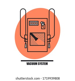 Double vacuum system for car cleaning at a public car washing. Vector concept for car washing service. Line icon on orange background - modern car wash symbol.