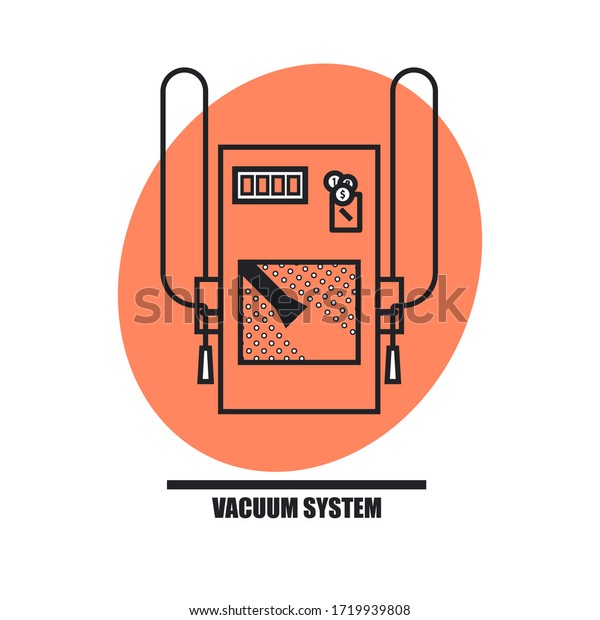 Double vacuum system for car\
cleaning at a public car washing. Vector concept for car washing\
service. Line icon on orange background - modern car wash\
symbol.