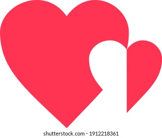 Double valentine hearts cut-out flat modern vector graphic icon illustration or clipart eps isolated