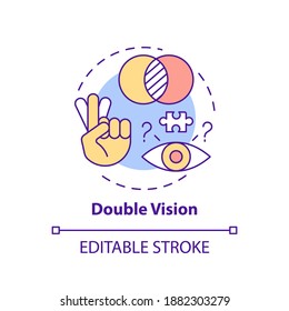 Double Vision Concept Icon. Eyesight Trouble. Problem With Eyes. Symptom Of Disorder. Brain Health Idea Thin Line Illustration. Vector Isolated Outline RGB Color Drawing. Editable Stroke