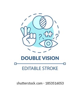 Double vision turquoise concept icon. Eyesight trouble. Problem with eyes. Symptom of disorder. Brain health idea thin line illustration. Vector isolated outline RGB color drawing. Editable stroke