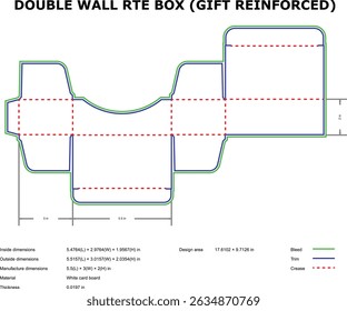 Double wall reinforced gift rte box die-cut template