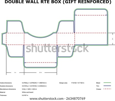 Double wall reinforced gift rte box die-cut template