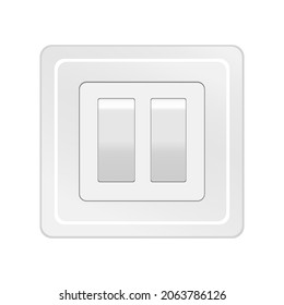 Double wall switch. Electric power. Flat button. Lamp light. Plastic home element. Vector illustration. Stock image. 