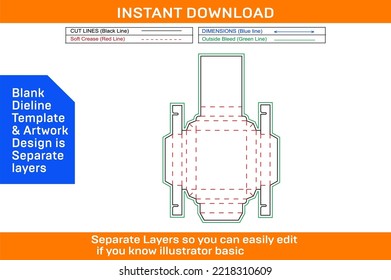 Double wall tray box, Trays with lid cover dieline template and 3D render