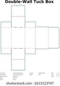 Double Wall Tuck Box Die Cut Template With Dimensions For Packaging Design And Product Presentation Using E Flute Paper And Industry Standard Measurements
