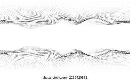 Doble oleada de partículas. Concepto de fondo de onda digital. Resumen de los antecedentes tecnológicos. Gran visualización de datos. Ilustración vectorial.