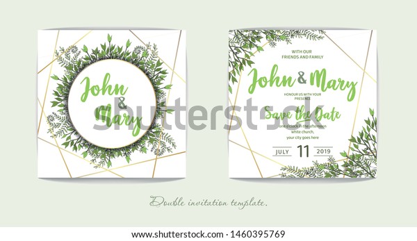 Double Wedding Invitation Greenery Rustic Style Stock Vector