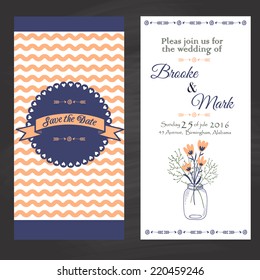 double wedding invitation with lovely flowers. vector