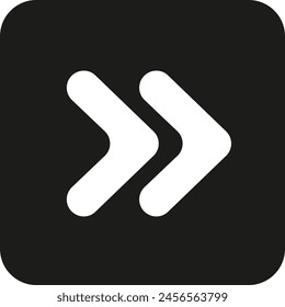 Double white arrows symbol on black square background - stock vector