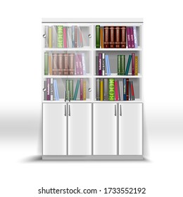 Double white office bookcase, with a set of books on different subjects