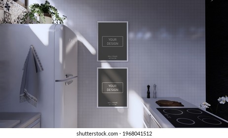 Double White Wall Frame Mockup
