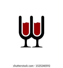 Double Wine Glass Initial W Lettermark Graphic