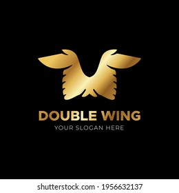 Double Wing with gold concept. Food logo design idea for company, restaurant and website. Vector EPS 10