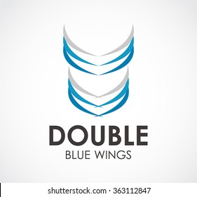 Double wings of ribbon flying abstract vector and logo design or template feather business icon of company identity symbol concept