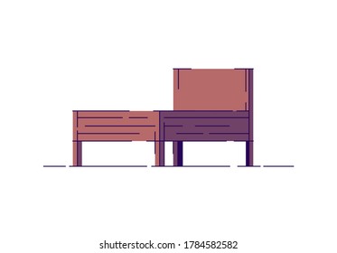 Double wooden bed semi flat RGB color vector illustration. Poor rural bedroom item. Wood rustic bed for relaxation. Classic medieval furniture isolated cartoon object on white background