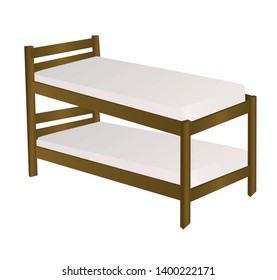 Double wooden brown bed. vector illustration