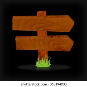 Double wooden sign on black, vector, 10eps.