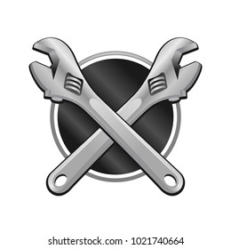Double Wrench Cross Garage Emblem Vector Object Graphic Illustration Design