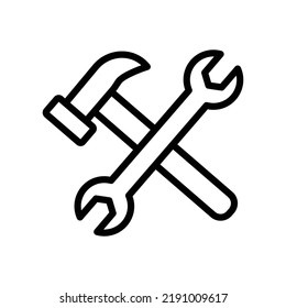 Double wrench icon with hammer. icon related to construction, labor day. Line icon style. Simple design editable