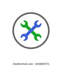 Double wrench icon. Two spanners in circle. Vector.