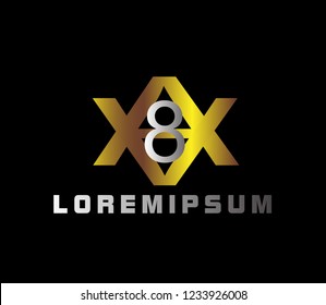 double x and number 8 logo with deep philosophy for technology startup company. double x and number 8 logo design has mean elegant, infinity and luxury for company sign