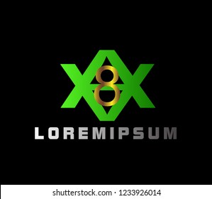 double x and number 8 logo with deep philosophy for technology startup company. double x and number 8 logo design has mean elegant, infinity and luxury for company sign