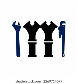 Double Y letter logo design concept Pipe with wrench. Can be used for pipe repair mechanic logo.