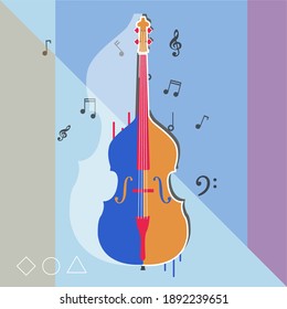 Doublebass colorful vector illustration. Contrabas abstract art. Double base instrument. 