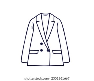 Double-breasted men's or women's jacket, line drawing, doodle vector illustration