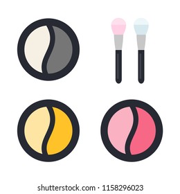 Double-color eye shadow in round cases and sponge for applying shadows vector flat design isolated on white