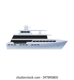 Double-deck boat or large yacht. Sea or river ship, flat icon. Sea and river vehicles. Isolated on white background.