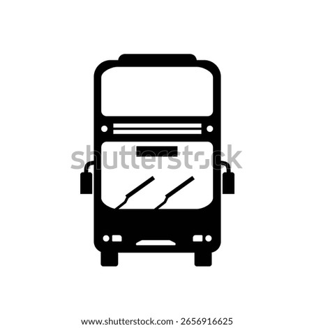 Double-decker bus icon illustration, Land Transportation Silhouette Icon, Station Stop Sign for Public Transportation, isolated bus front view sign