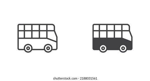 Icono de bus de dos pisos. versión de línea y glifo, contorno y signo vectorial relleno. pictograma lineal y completo. Símbolo, ilustración del logotipo. Conjunto de iconos de estilo diferente