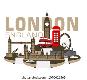Double-decker bus, London eye, clock tower,  tower Bridge