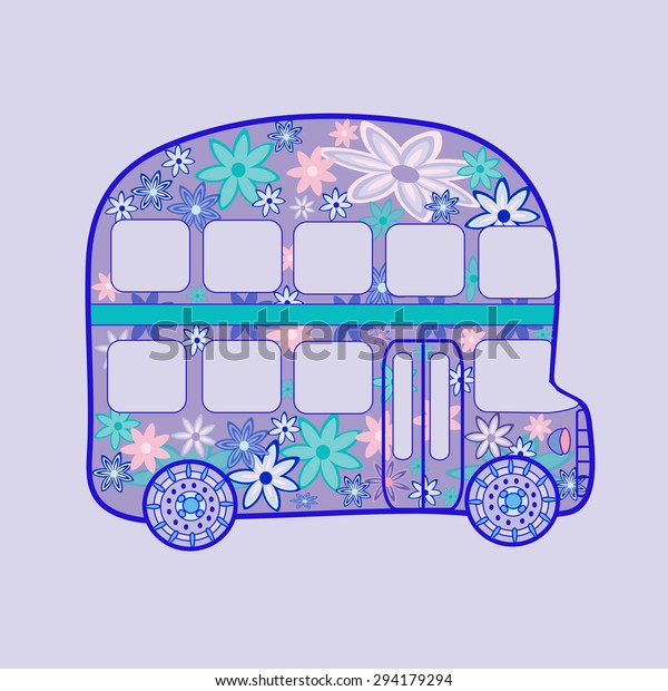 double-Decker bus retro vintage hippie transport.\
School bus painted with\
flowers