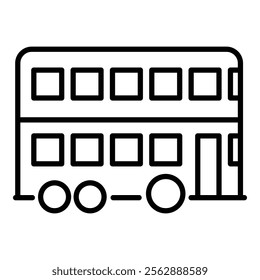 A double-decker bus, symbolizing urban transportation, tourism, and iconic travel experiences round line vector icon with editable stroke